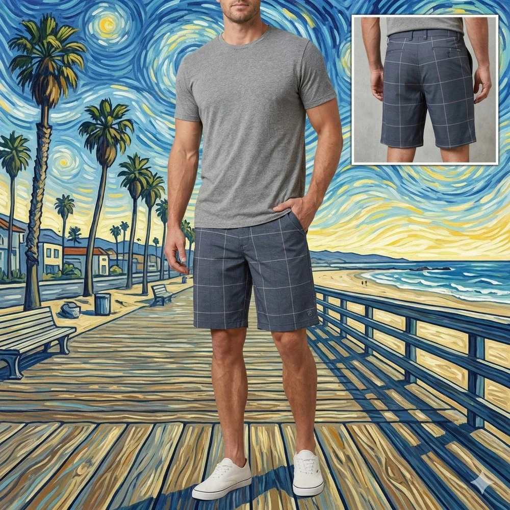 Hang Ten Mens Navy Plaid Hybrid Shorts Size 38 Performance‎ Stretch A1038017PS